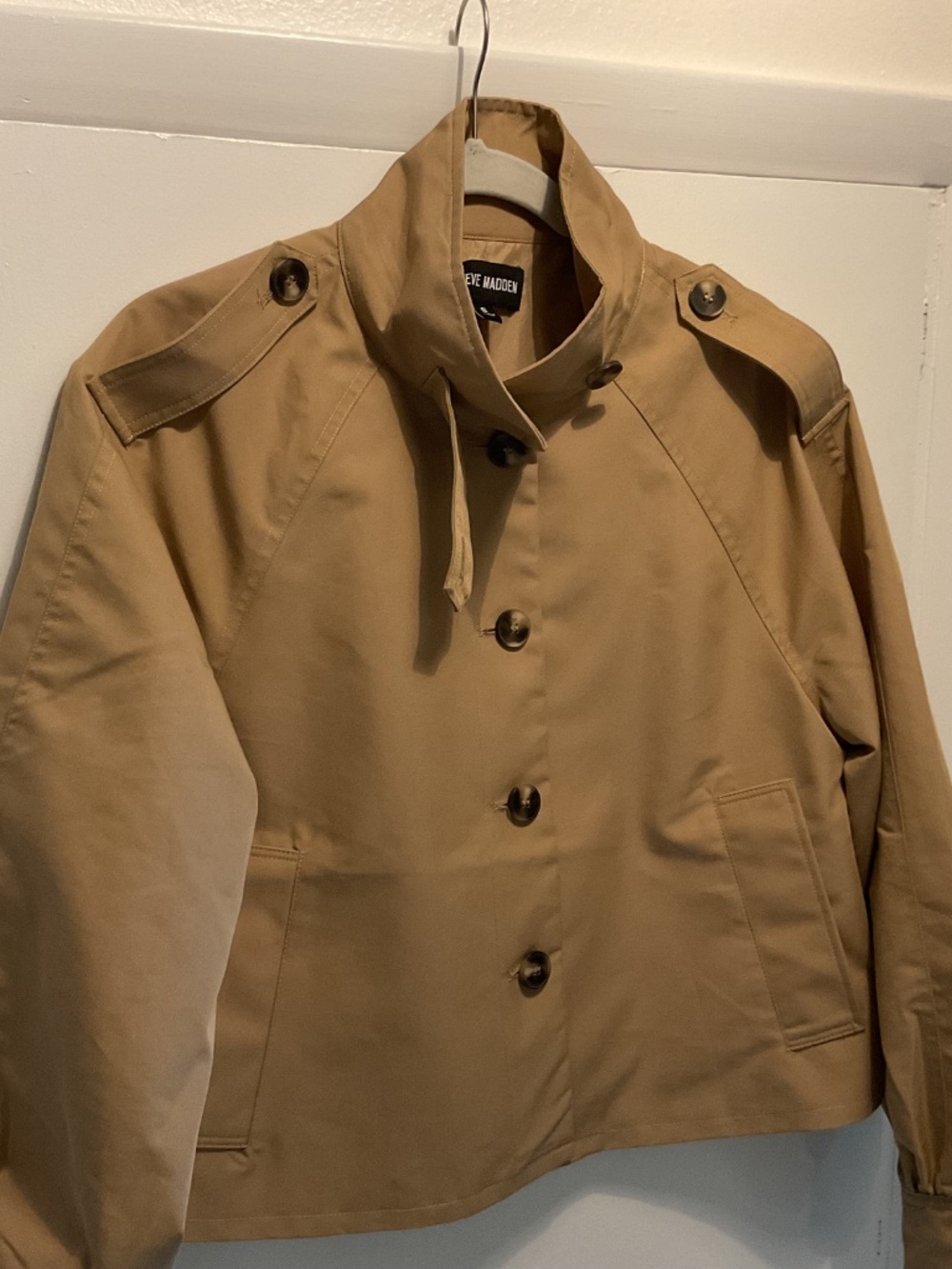 Steve Madden Cropped Trench Coat, Size Small, Light Khaki Brown Color - Picture 2 of 4